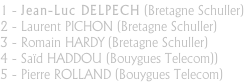 1 - Jean-Luc DELPECH (Bretagne Schuller) 2 - Laurent PICHON (Bretagne Schuller) 3 - Romain HARDY (Bretagne Schuller) 4 - Saïd HADDOU (Bouygues Telecom)) 5 - Pierre ROLLAND (Bouygues Telecom)